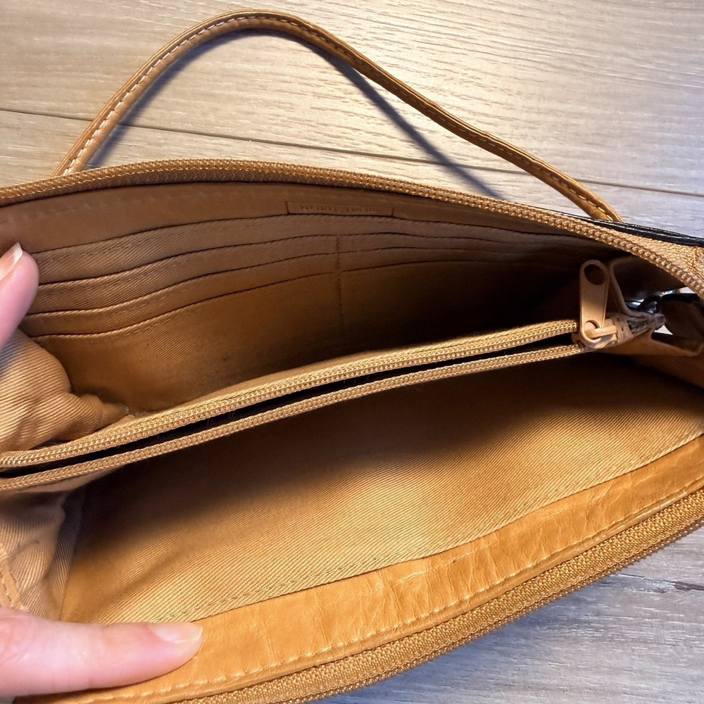 Nordstrom Tan Leather Zippered Clutch with Multiple Compartments and Strap - Picture 5 of 11
